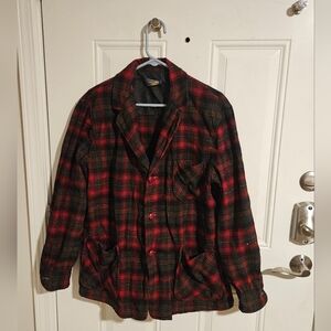 Vintage Pendleton 49er Wool Buffalo Plaid Jacket Size Large 60s red and green